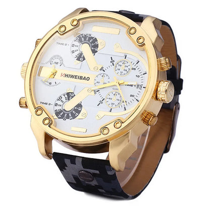 Marque grand cadran bande d'acier double affichage de l'heure hommes montres chronographe Quartz montre-bracelet militaire Relogio Masculino Hombre Reloj