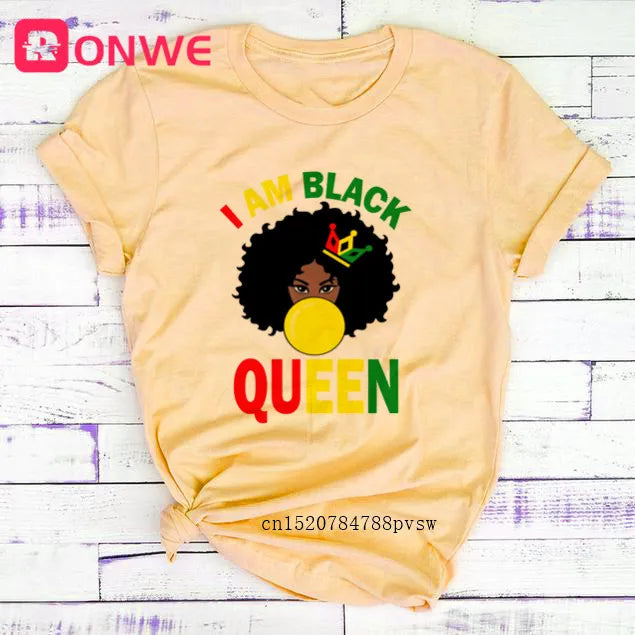 T-shirt Africain avec Imprimé Je suis une Reine de Mélanine, Vêtement pour Femme, Fille Noire, Mois de l'Histoire, DstressSunshine