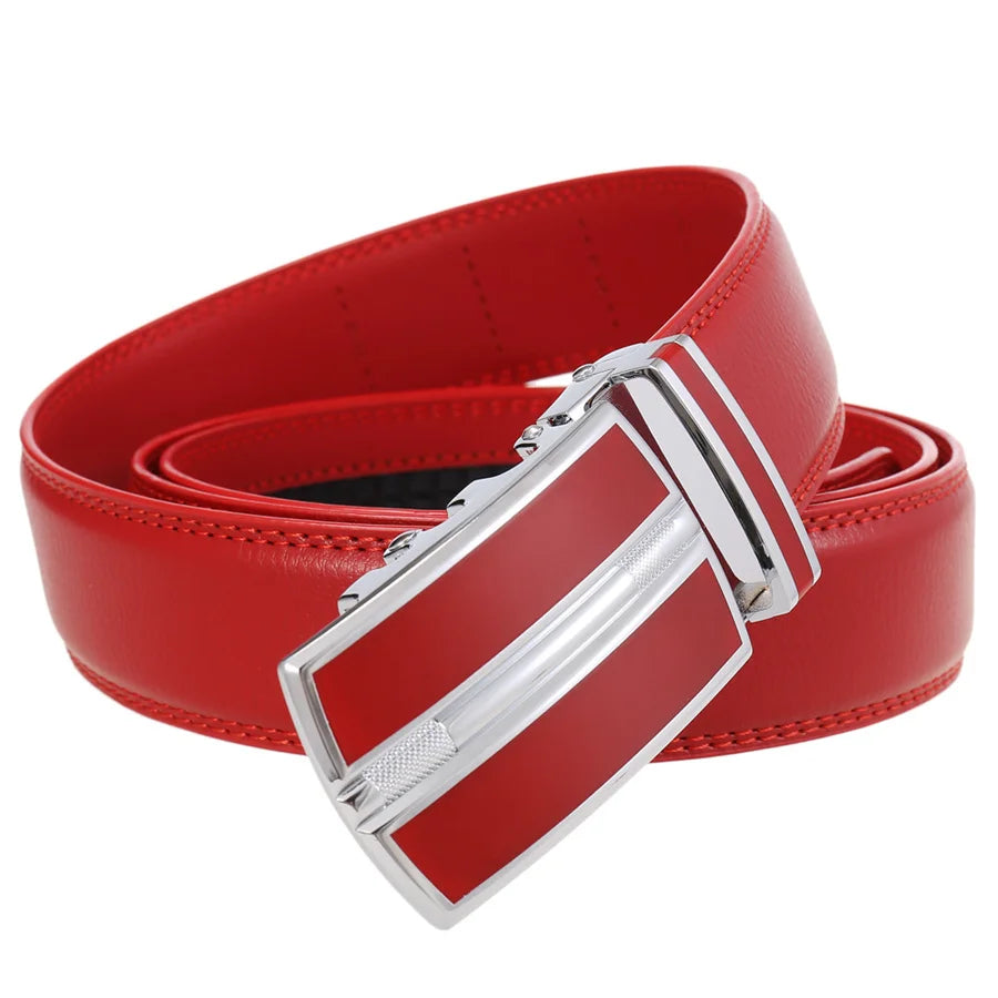 Hommes couleur rouge 3.5 cm largeur bracelet en cuir de vache haute qualité boucle automatique ceintures pour hommes marque de luxe concepteur ceintures homme B995