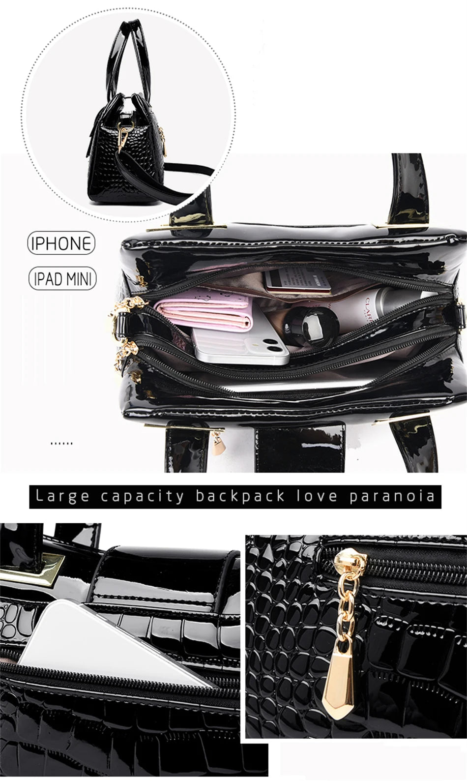 Sacs à main grande capacité 2 couches pour femmes, fourre-tout de luxe motif Crocodile de styliste, sacoche à bandoulière Boston de bonne qualité