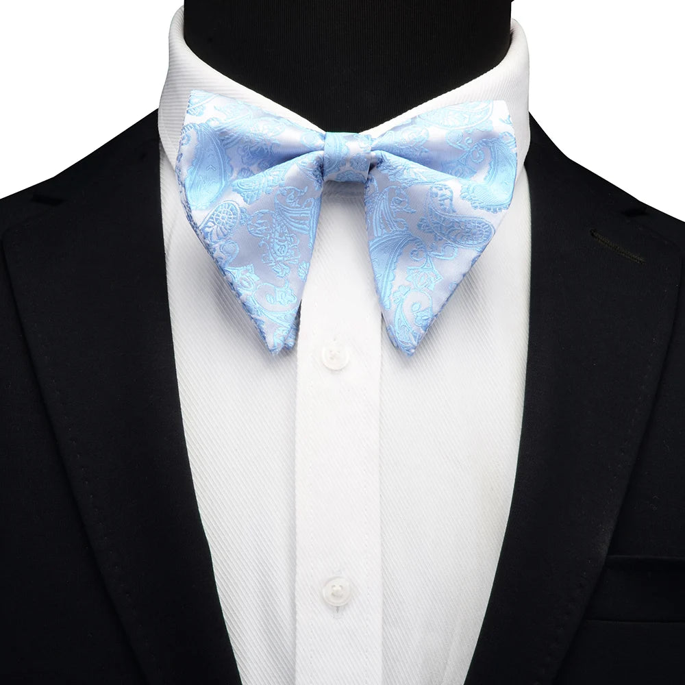 GUSLESON Paisley grand noeud papillon hommes bleu rouge jaune noeud papillon poche carré boutons de manchette ensemble avec boîte-cadeau soie mariage cravate pour homme