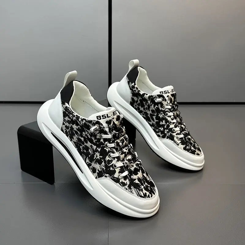 Men's New Breathable Canvas Sports Shoes Trendy Versatile Popular Thick-Soled Youth Basketball Sneakers