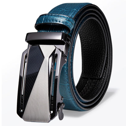 Ceinture en cuir de Crocodile bleu pour hommes, avec boucle automatique dorée, pour Jeans de Cowboy, nouvelle mode 2020