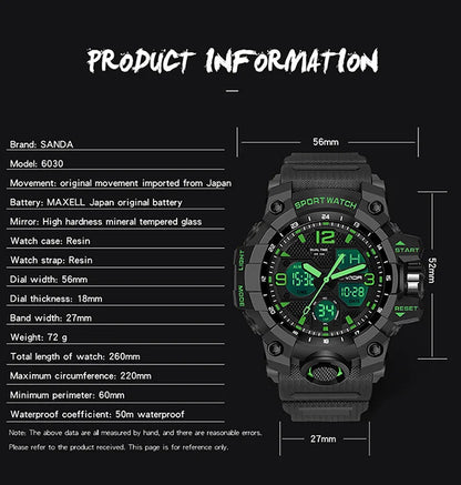 SANDA nouvelle mode Sport militaire montre-bracelet pour hommes numérique Quartz double affichage montres étanche montre décontractée pour hommes