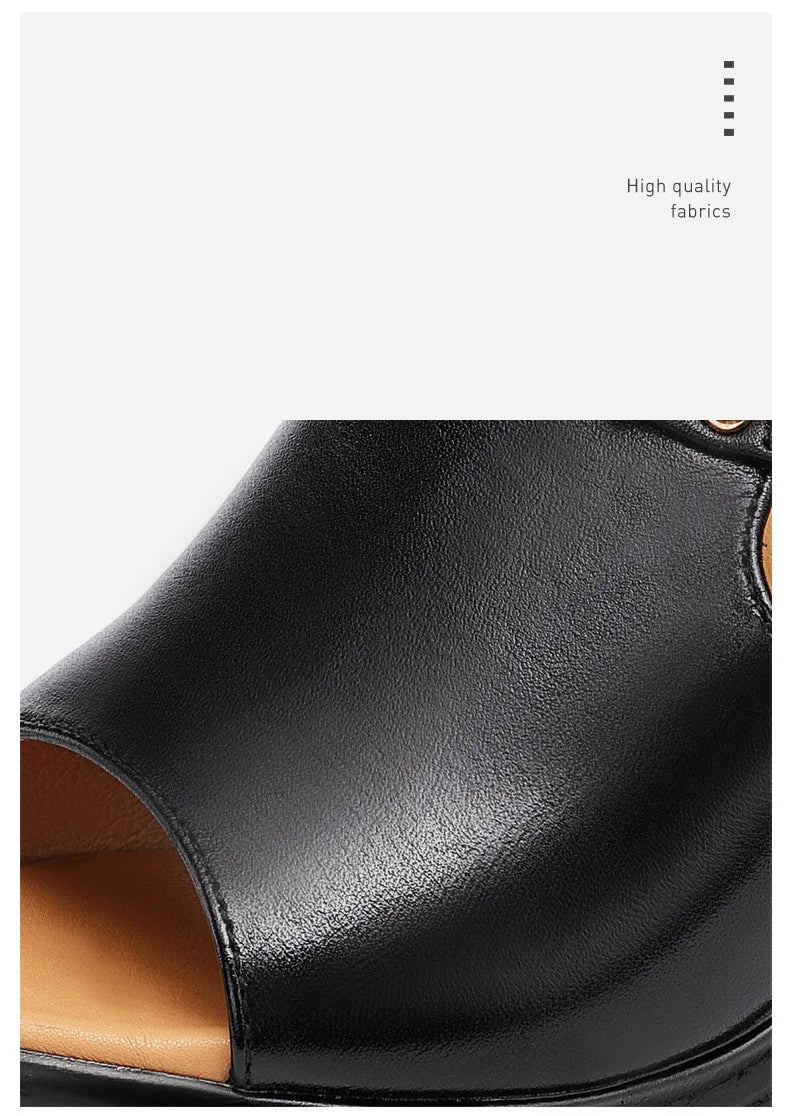 Chaussures à talons hauts de 10cm pour femmes, chaussures à plateforme, pantoufles d'été à semelle épaisse en cuir avec cœur épais, pour bureau et mariage, 2025