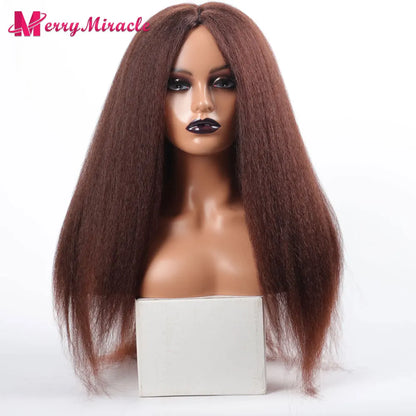 Perruques synthétiques lisses et crépues pour femmes noires, mélange de mèches noires, brunes, blondes, gingembre, rouges et blanches