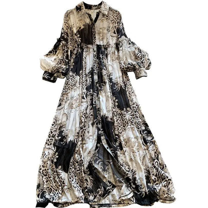 Summer 2023 Fashion Long skirt fancy bow tie lantern long sleeve waist slimming for peplum dress