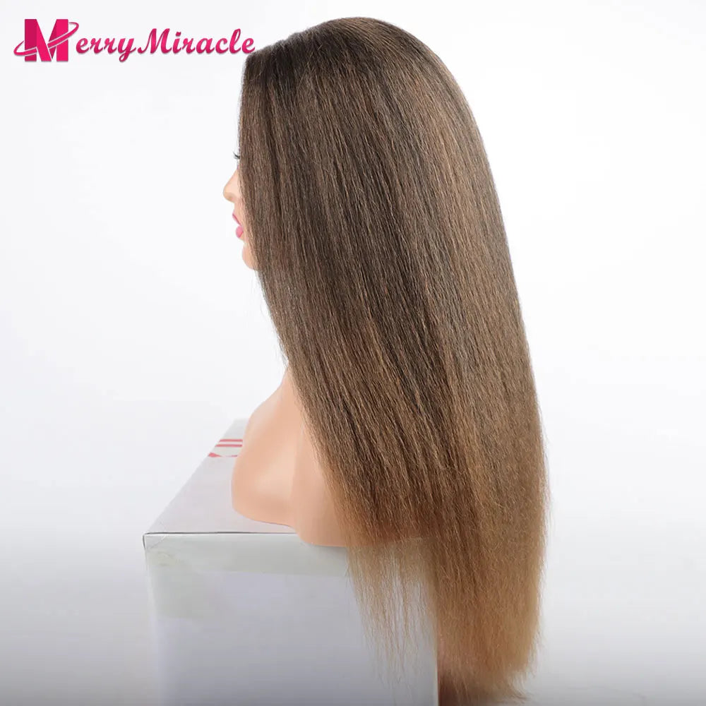 Perruques synthétiques lisses et crépues pour femmes noires, mélange de mèches noires, brunes, blondes, gingembre, rouges et blanches