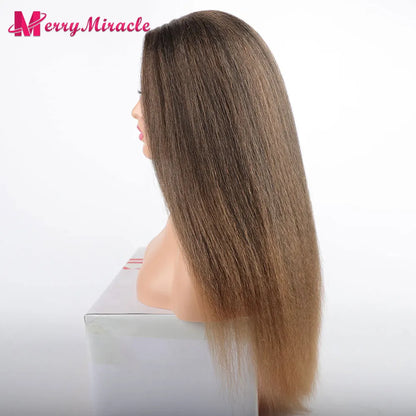 Perruques synthétiques lisses et crépues pour femmes noires, mélange de mèches noires, brunes, blondes, gingembre, rouges et blanches