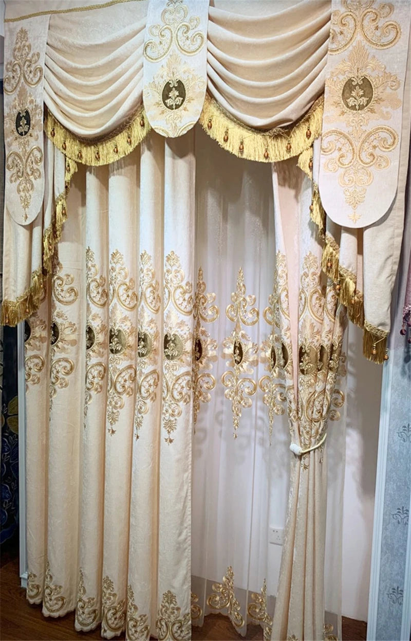 Rideau de Villa occultant Beige brodé Chenille de haute qualité, Style européen, Voile personnalisé pour salon et chambre à coucher