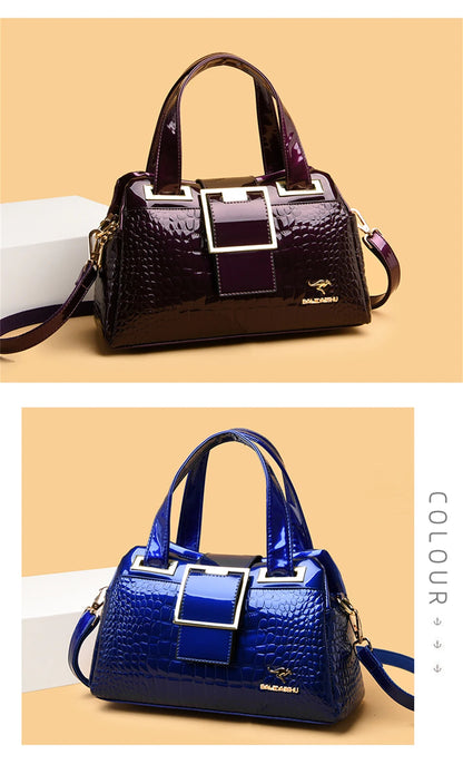 Sacs à main grande capacité 2 couches pour femmes, fourre-tout de luxe motif Crocodile de styliste, sacoche à bandoulière Boston de bonne qualité