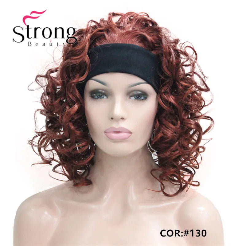 Perruques synthétiques courtes 3/4 à reflets blonds pour femmes, postiche bouclée avec bandeau, choix de couleurs