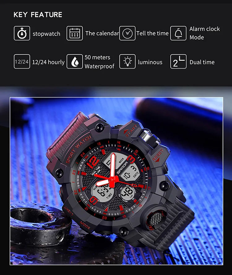SANDA nouvelle mode Sport militaire montre-bracelet pour hommes numérique Quartz double affichage montres étanche montre décontractée pour hommes