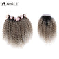 Noble tissage de cheveux synthétiques 16-20 pouces 7 pièces/lot Afro crépus bouclés paquets de cheveux avec fermeture dentelle synthétique pour les femmes noires