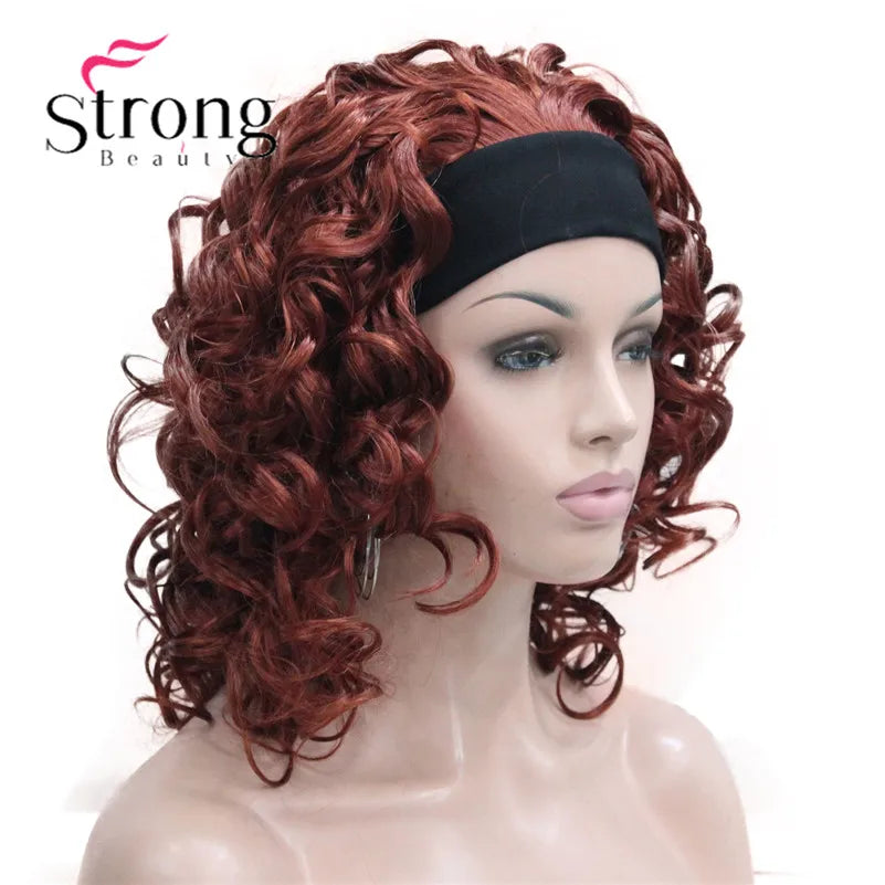 Perruques synthétiques courtes 3/4 à reflets blonds pour femmes, postiche bouclée avec bandeau, choix de couleurs