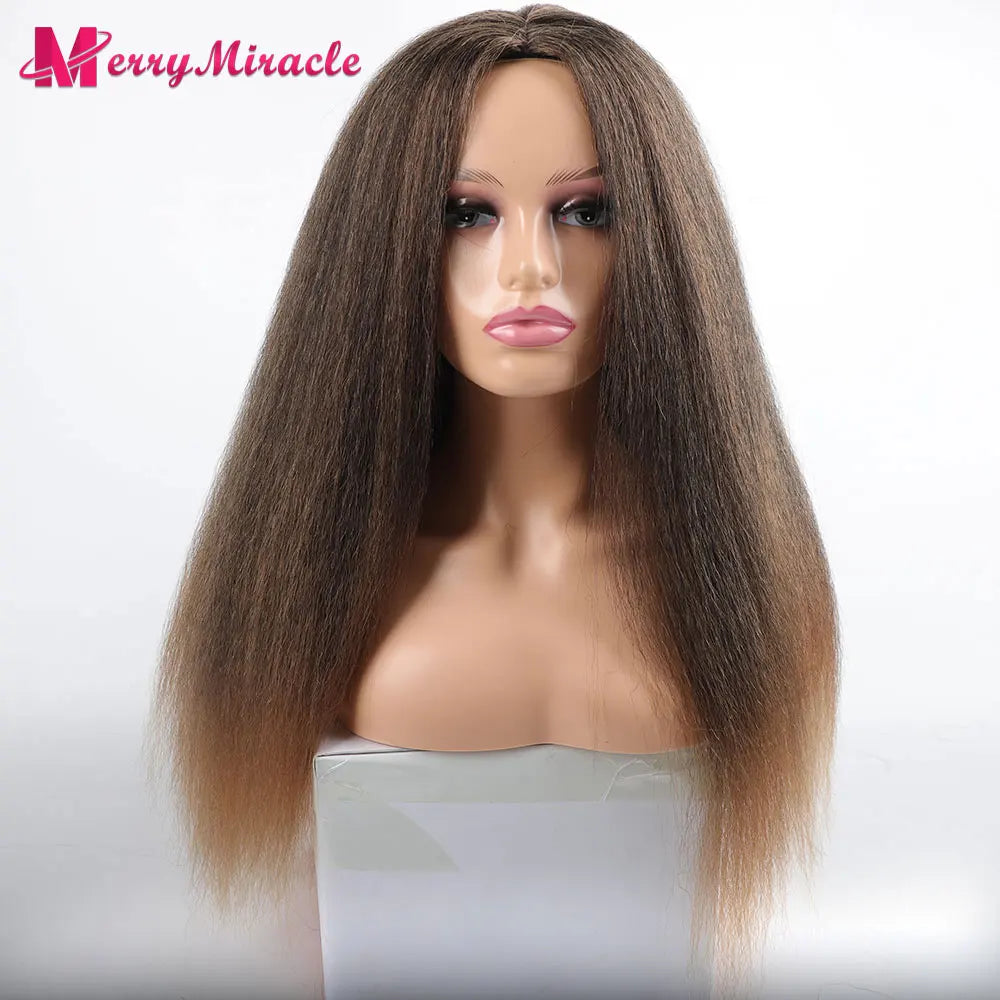 Perruques synthétiques lisses et crépues pour femmes noires, mélange de mèches noires, brunes, blondes, gingembre, rouges et blanches