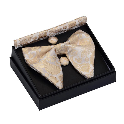 GUSLESON Paisley grand noeud papillon hommes bleu rouge jaune noeud papillon poche carré boutons de manchette ensemble avec boîte-cadeau soie mariage cravate pour homme