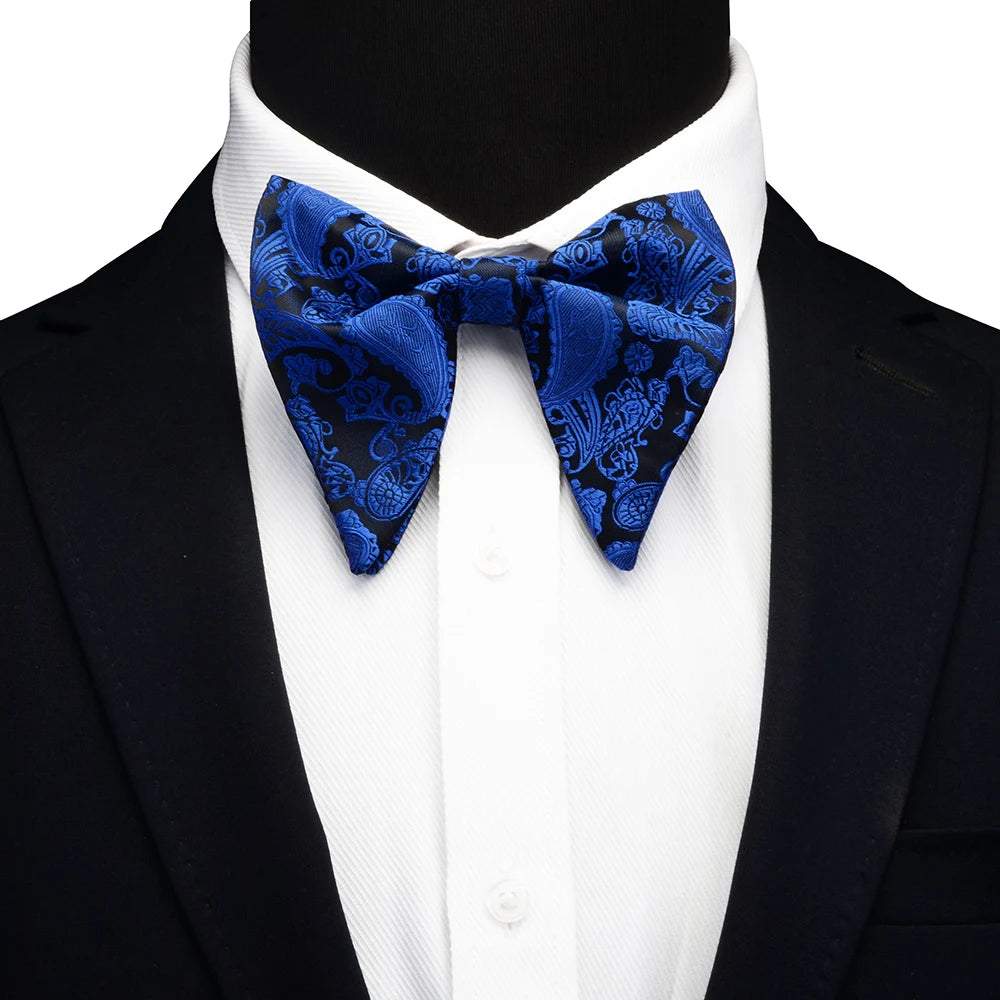 GUSLESON Paisley grand noeud papillon hommes bleu rouge jaune noeud papillon poche carré boutons de manchette ensemble avec boîte-cadeau soie mariage cravate pour homme