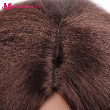 Perruques synthétiques lisses et crépues pour femmes noires, mélange de mèches noires, brunes, blondes, gingembre, rouges et blanches