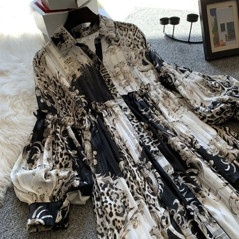 Summer 2023 Fashion Long skirt fancy bow tie lantern long sleeve waist slimming for peplum dress