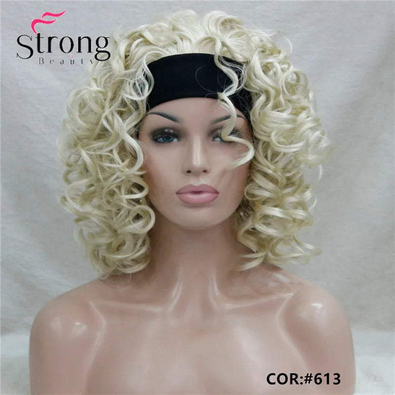 Perruques synthétiques courtes 3/4 à reflets blonds pour femmes, postiche bouclée avec bandeau, choix de couleurs
