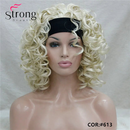 Perruques synthétiques courtes 3/4 à reflets blonds pour femmes, postiche bouclée avec bandeau, choix de couleurs