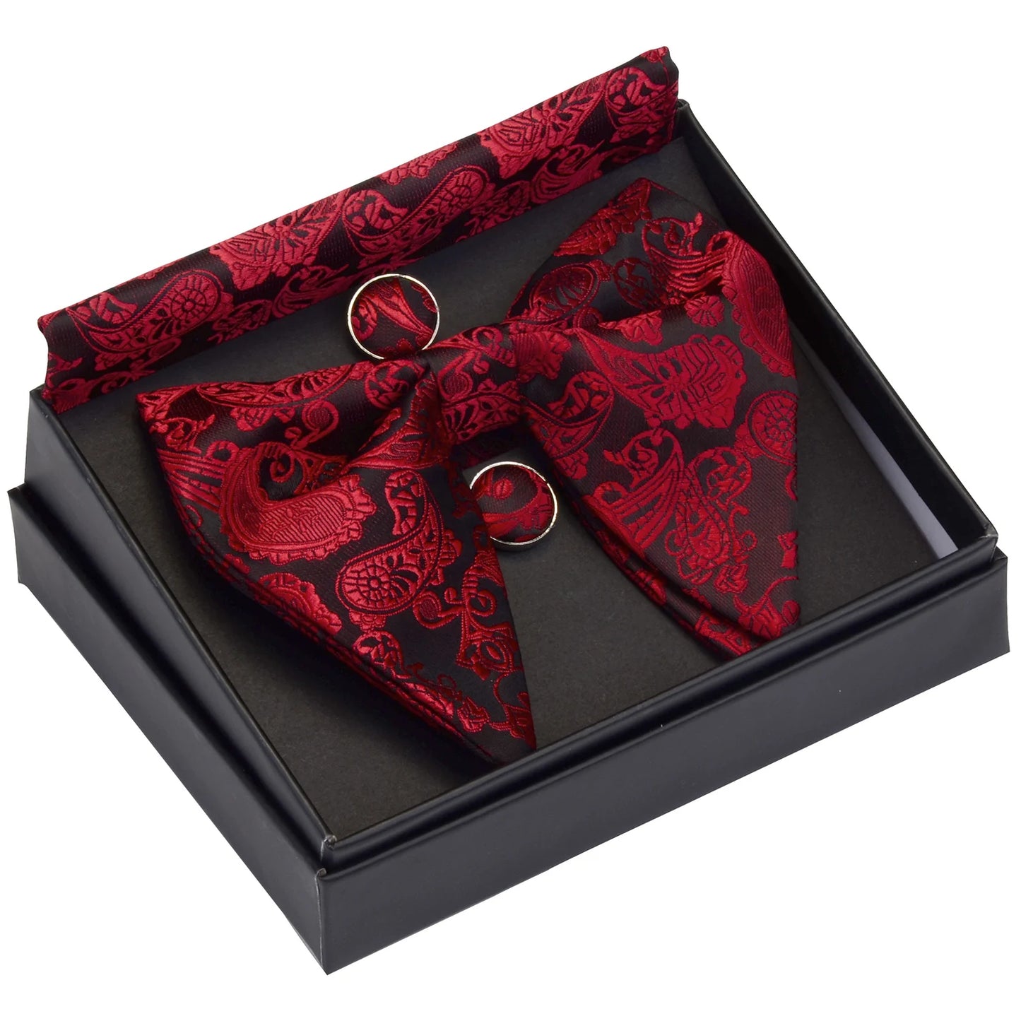GUSLESON Paisley grand noeud papillon hommes bleu rouge jaune noeud papillon poche carré boutons de manchette ensemble avec boîte-cadeau soie mariage cravate pour homme