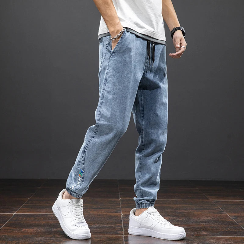 Printemps été noir bleu Cargo Jean hommes Streetwear Denim survêtement pantalon hommes Baggy Harem Jean pantalon grande taille