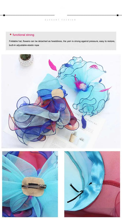 FS Organza Kentucky Derby Fascinators chapeau pour femmes dames à large bord chapeaux de soleil fleurs élégant mariage mariée église fête Fedoras