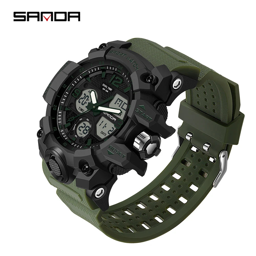 SANDA nouvelle mode Sport militaire montre-bracelet pour hommes numérique Quartz double affichage montres étanche montre décontractée pour hommes