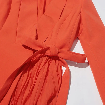 OUDINA Fashion Asymmetric Formal Belt Pleats Office Lady Blazer Elegant Dress Blazer Solid Simple Women's Casual Blazer