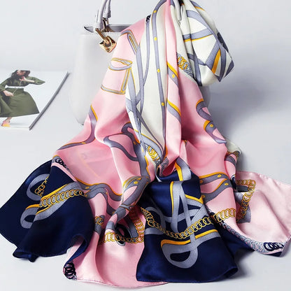 100% foulard en soie pour femmes longue impression luxe châles en soie naturelle enveloppes bleu Floral été dames foulard pur véritable foulards en soie