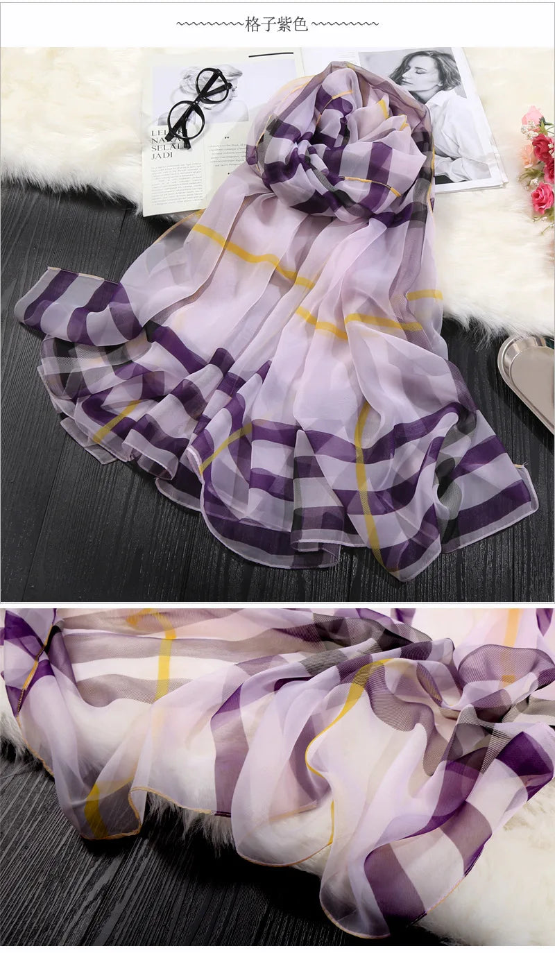 Foulard en soie glacée pour protection solaire, foulard enveloppant, grande serviette de plage pour femmes, imprimé fin, Micro-à traversant, châle de climatisation, 180cm