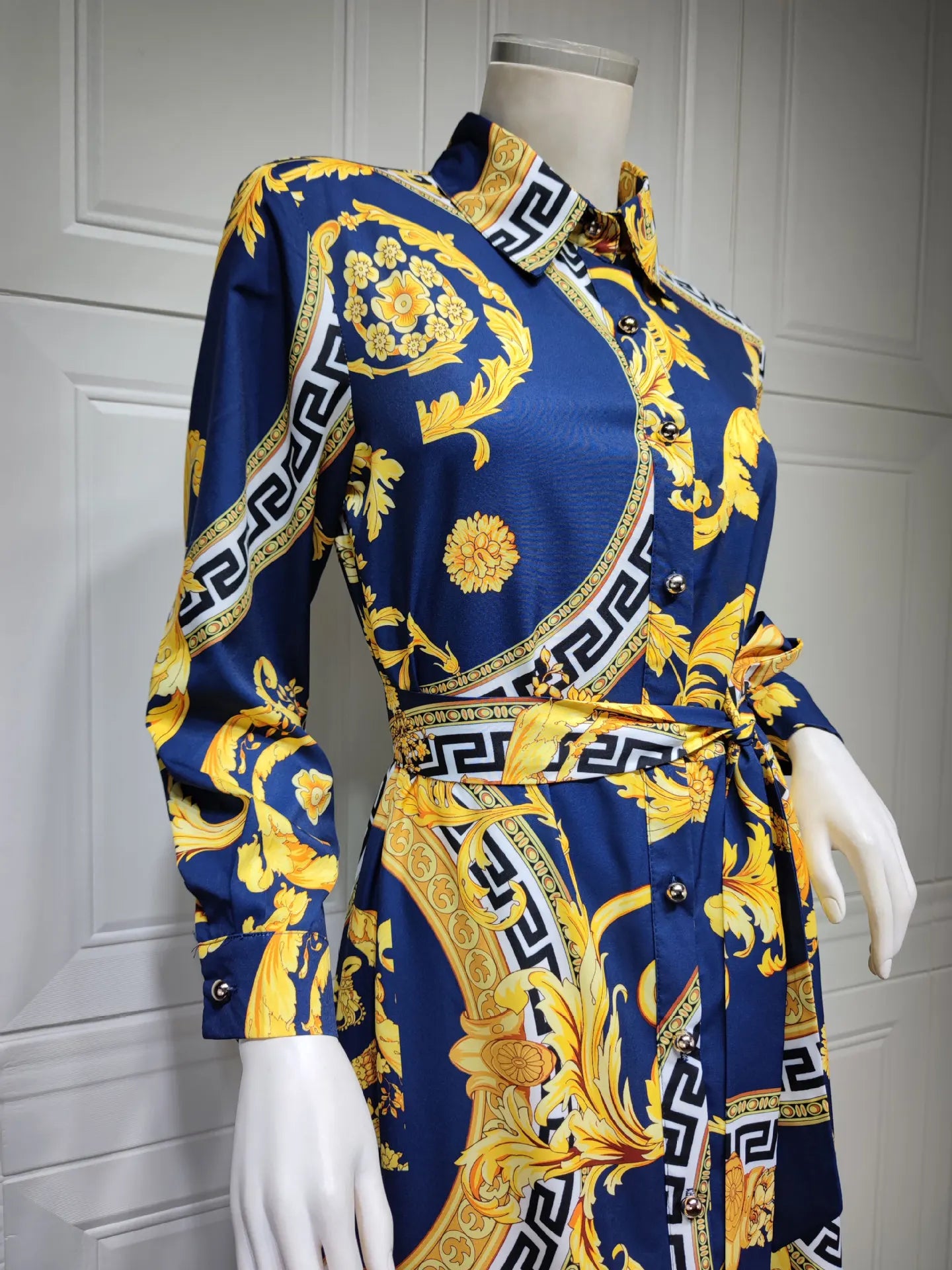 Hot Selling Printed Polyester Shirt Dress European American Middle East  Independent Station Turkish Abaya Muslim Women Dress