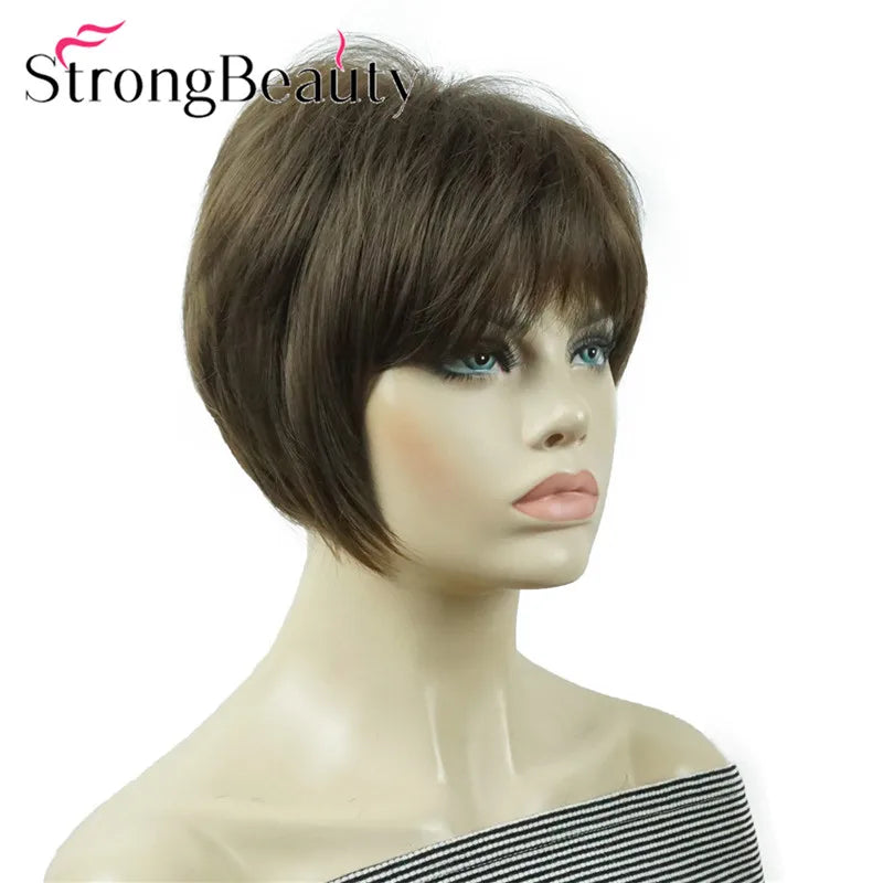 StrongBeauty-Perruques Synthétiques Courtes Droites, Cheveux Doux, Layered Shag, Ombre Blonde