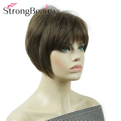 StrongBeauty-Perruques Synthétiques Courtes Droites, Cheveux Doux, Layered Shag, Ombre Blonde