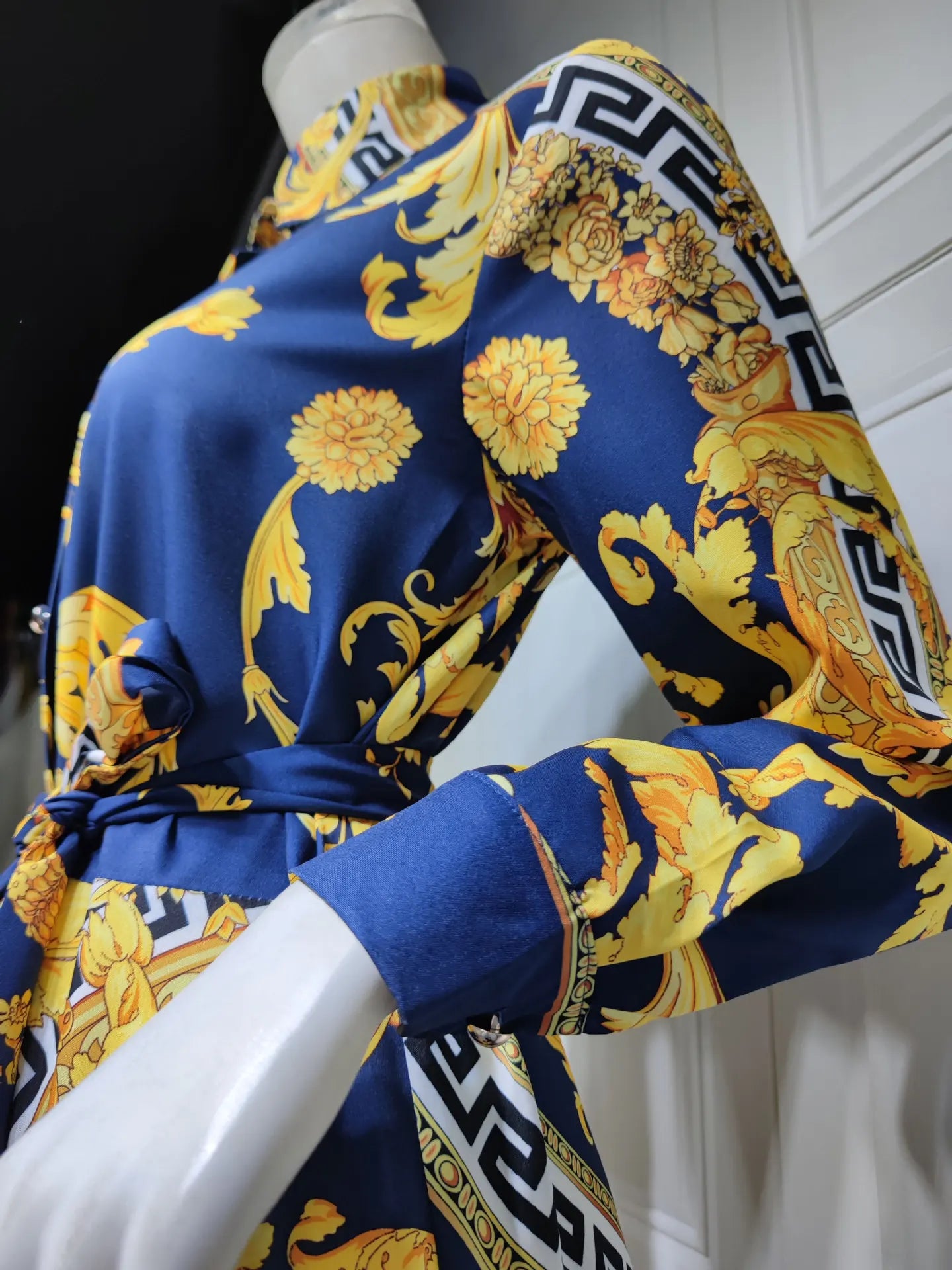 Hot Selling Printed Polyester Shirt Dress European American Middle East  Independent Station Turkish Abaya Muslim Women Dress