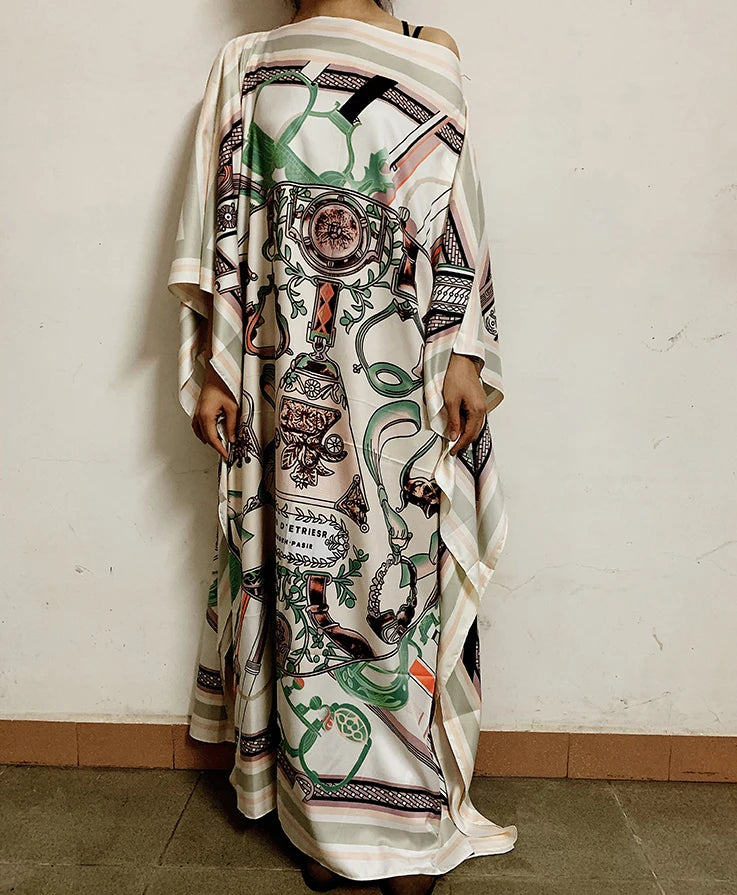 Robes Caftan en soie pour femmes musulmanes africaines, longueur 130 cm buste 130 cm, élégantes, imprimées, Style ample, Dashiki