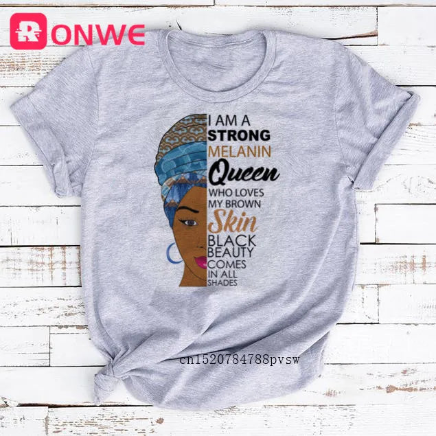 T-shirt Africain avec Imprimé Je suis une Reine de Mélanine, Vêtement pour Femme, Fille Noire, Mois de l'Histoire, DstressSunshine