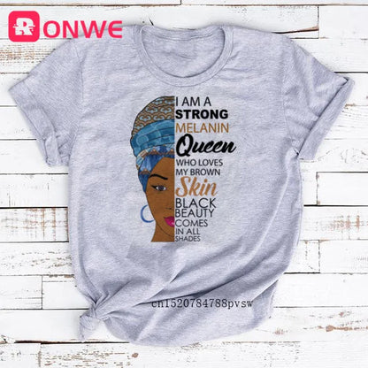 T-shirt Africain avec Imprimé Je suis une Reine de Mélanine, Vêtement pour Femme, Fille Noire, Mois de l'Histoire, DstressSunshine