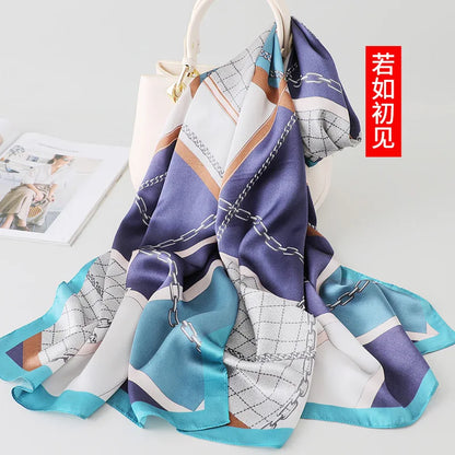 100% foulard en soie pour femmes longue impression luxe châles en soie naturelle enveloppes bleu Floral été dames foulard pur véritable foulards en soie