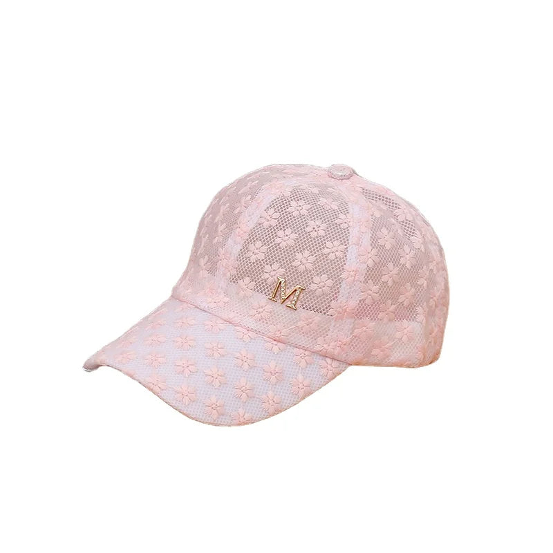 Women Lace Small Flower Baseball Caps Adjustable Hollow Lace Hat Summer Visor Cap Letter Customization