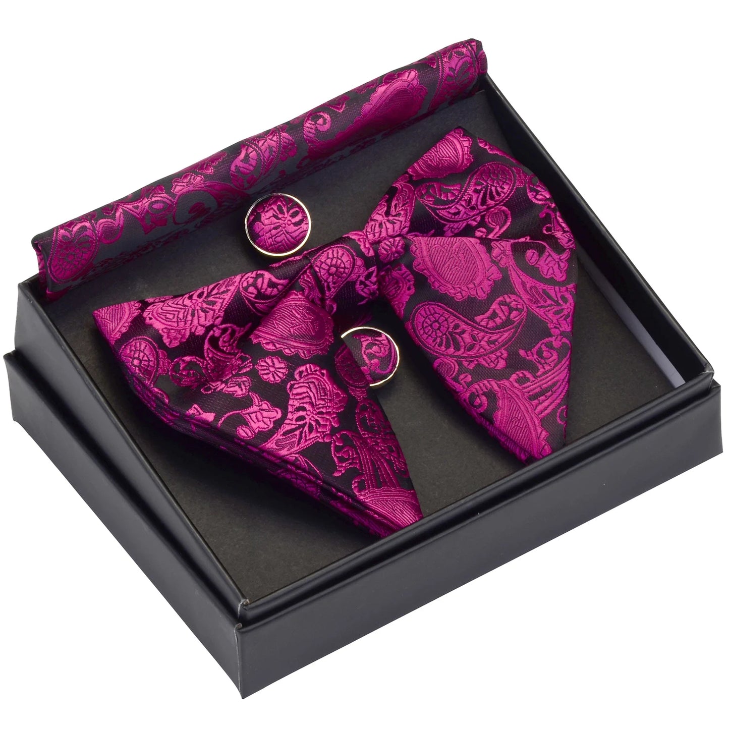 GUSLESON Paisley grand noeud papillon hommes bleu rouge jaune noeud papillon poche carré boutons de manchette ensemble avec boîte-cadeau soie mariage cravate pour homme