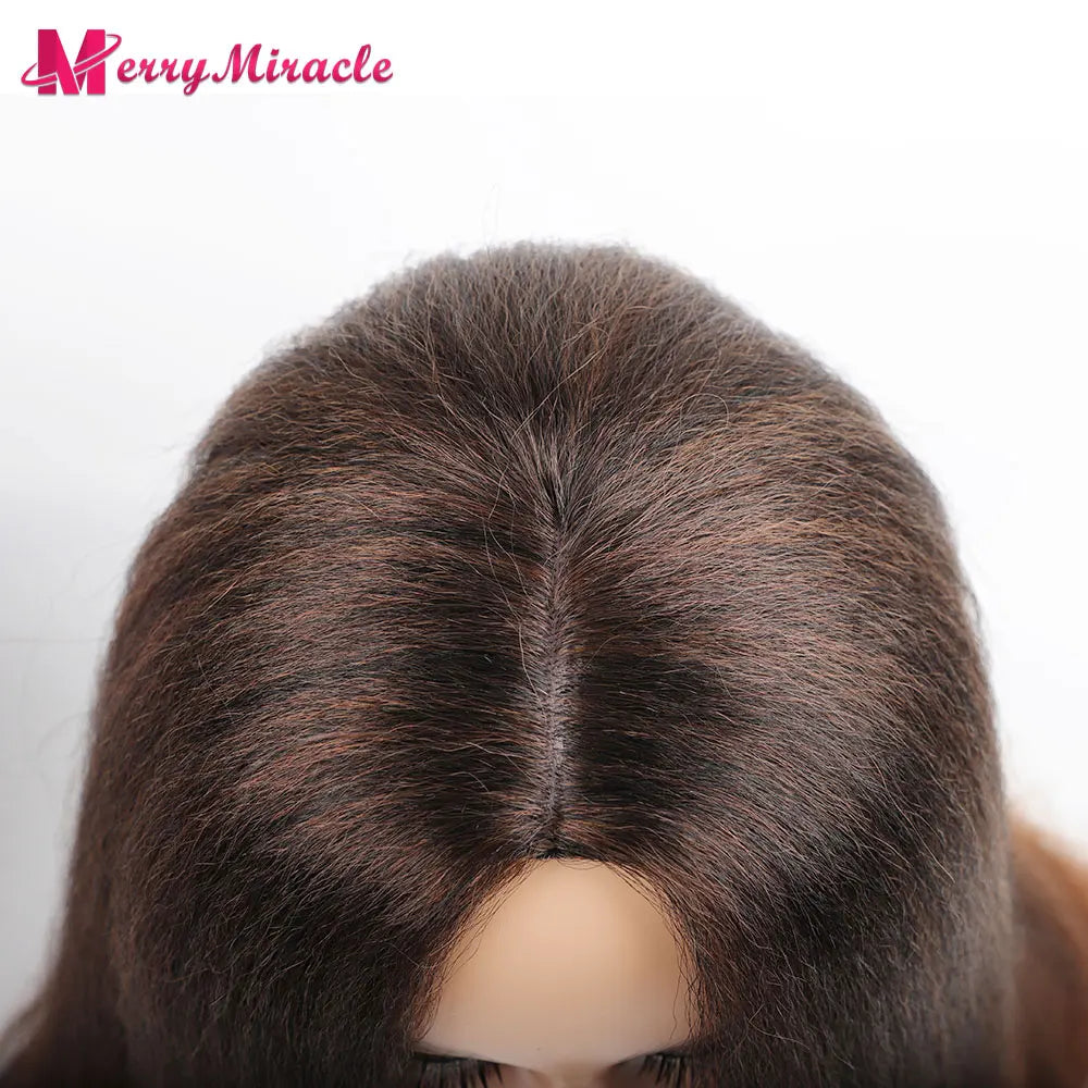 Perruques synthétiques lisses et crépues pour femmes noires, mélange de mèches noires, brunes, blondes, gingembre, rouges et blanches