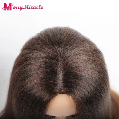 Perruques synthétiques lisses et crépues pour femmes noires, mélange de mèches noires, brunes, blondes, gingembre, rouges et blanches