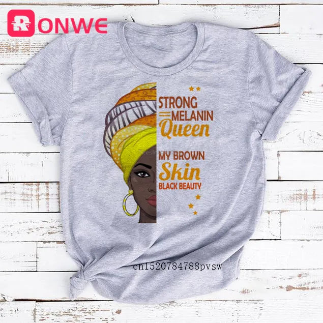 T-shirt Africain avec Imprimé Je suis une Reine de Mélanine, Vêtement pour Femme, Fille Noire, Mois de l'Histoire, DstressSunshine