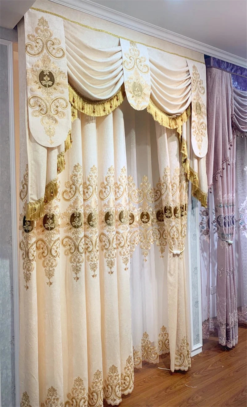 Rideau de Villa occultant Beige brodé Chenille de haute qualité, Style européen, Voile personnalisé pour salon et chambre à coucher