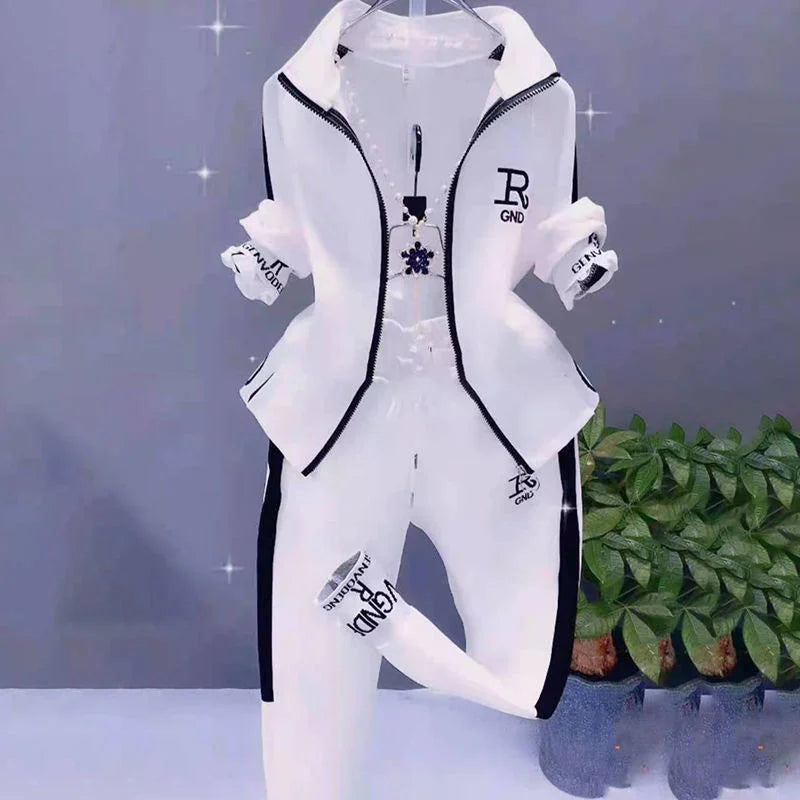 Manteau slim décontracté pour femme, pull à manches longues, pantalon, ensemble deux pièces, mode coréenne, imbibé de sport, automne, hiver, nouveau, 2025