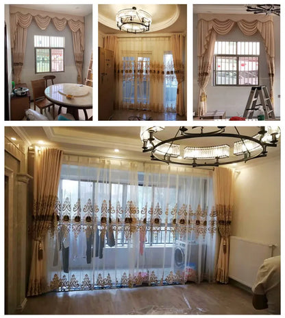 Rideau de Villa occultant Beige brodé Chenille de haute qualité, Style européen, Voile personnalisé pour salon et chambre à coucher