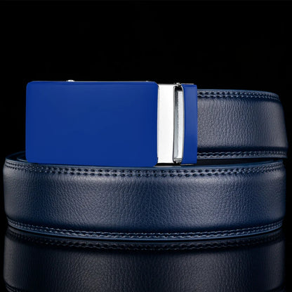 Plyesxale-Ceinture en cuir véritable pour homme, ceinture habillée à cliquet, haute qualité, automatique, bleu, rouge, marron clair, environnement B36